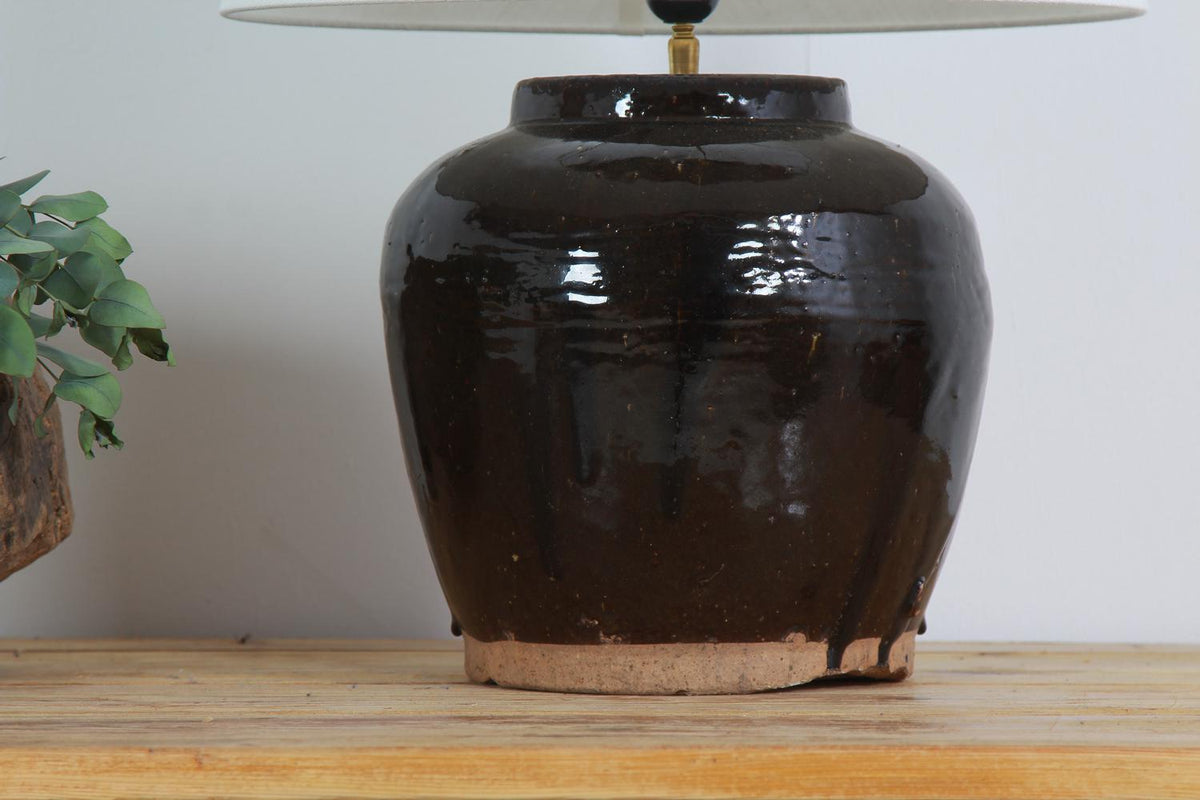 Unique Antique Chinese Storage Jar Lamp & Shade