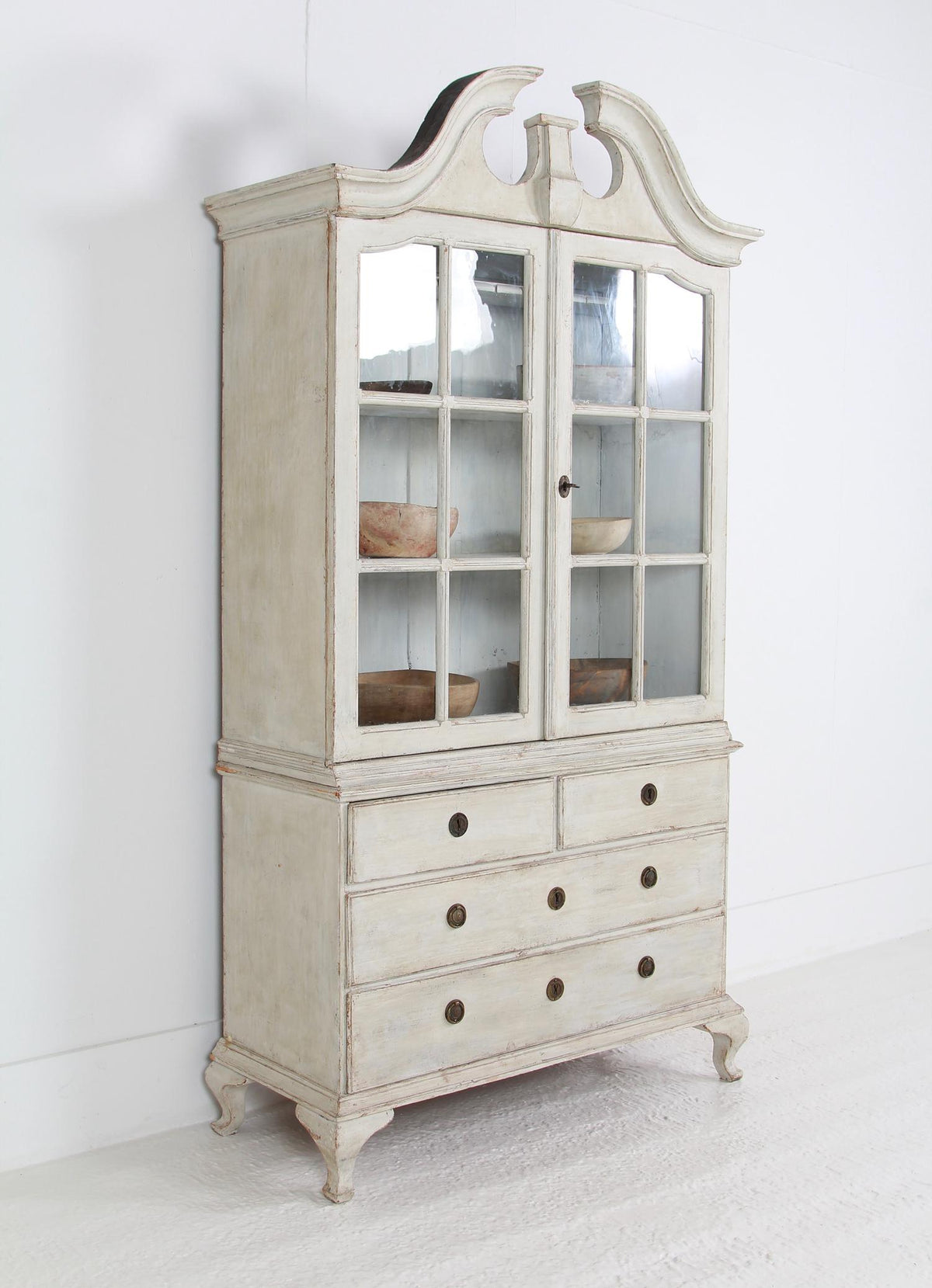 Exceptional Swedish Rococo Style 19thC Painted Glazed Cabinet