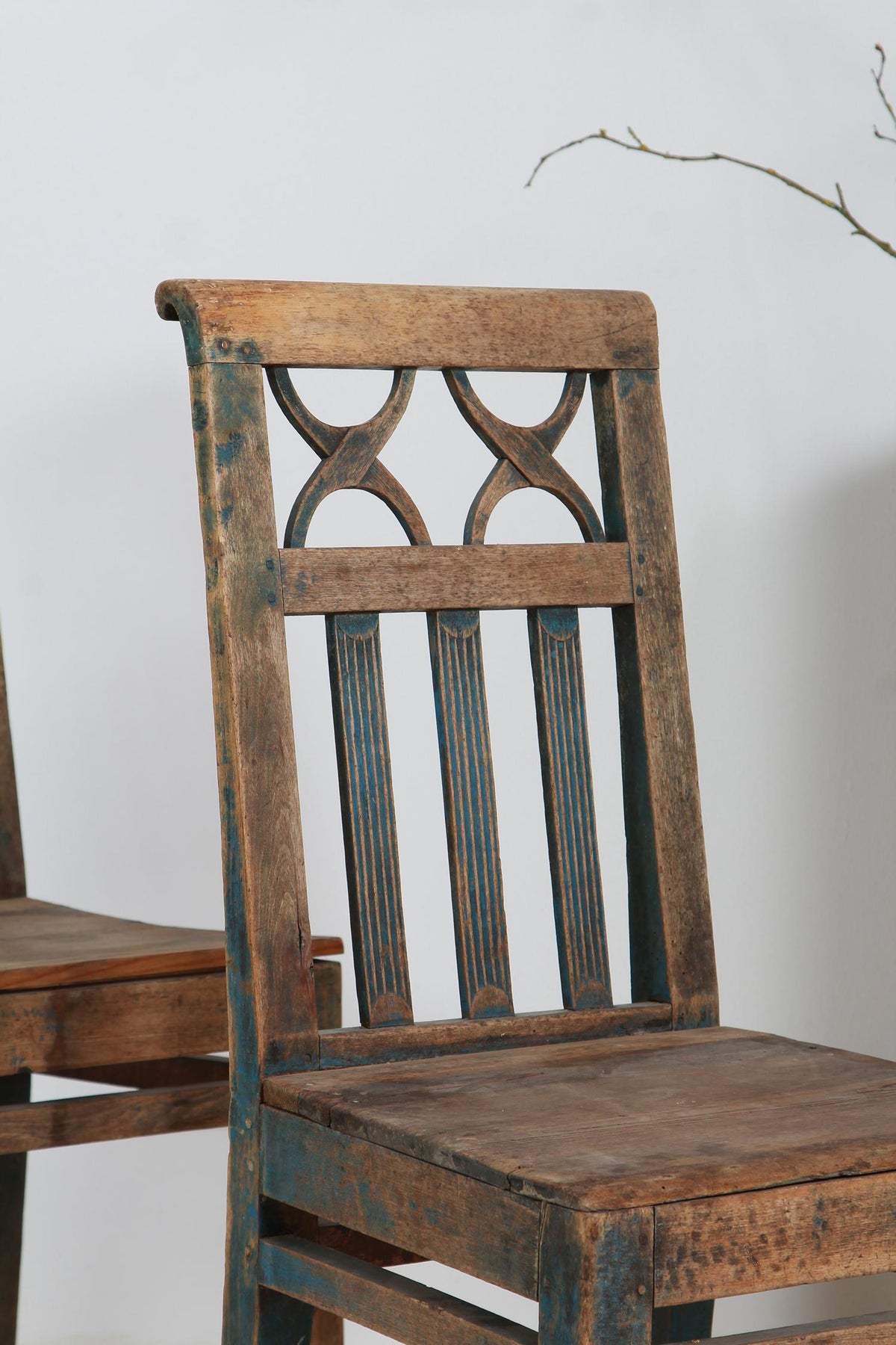 Pair of Early 19thC Primitive Swedish Folk Art Chairs in Original Patina