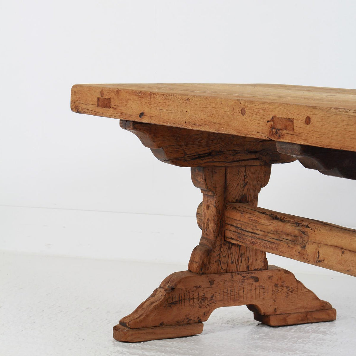 Exceptional French 19thC Country Trestle Oak Dining Table