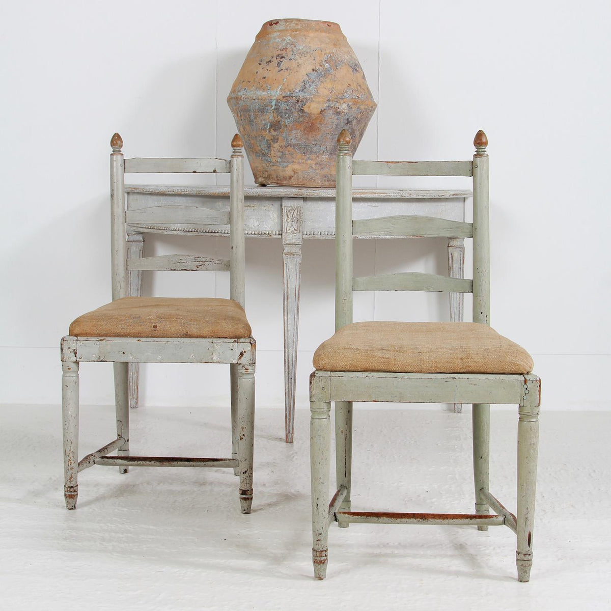 Striking Rare Pair of Swedish 18thC Gripsholm Ladder Back Chairs