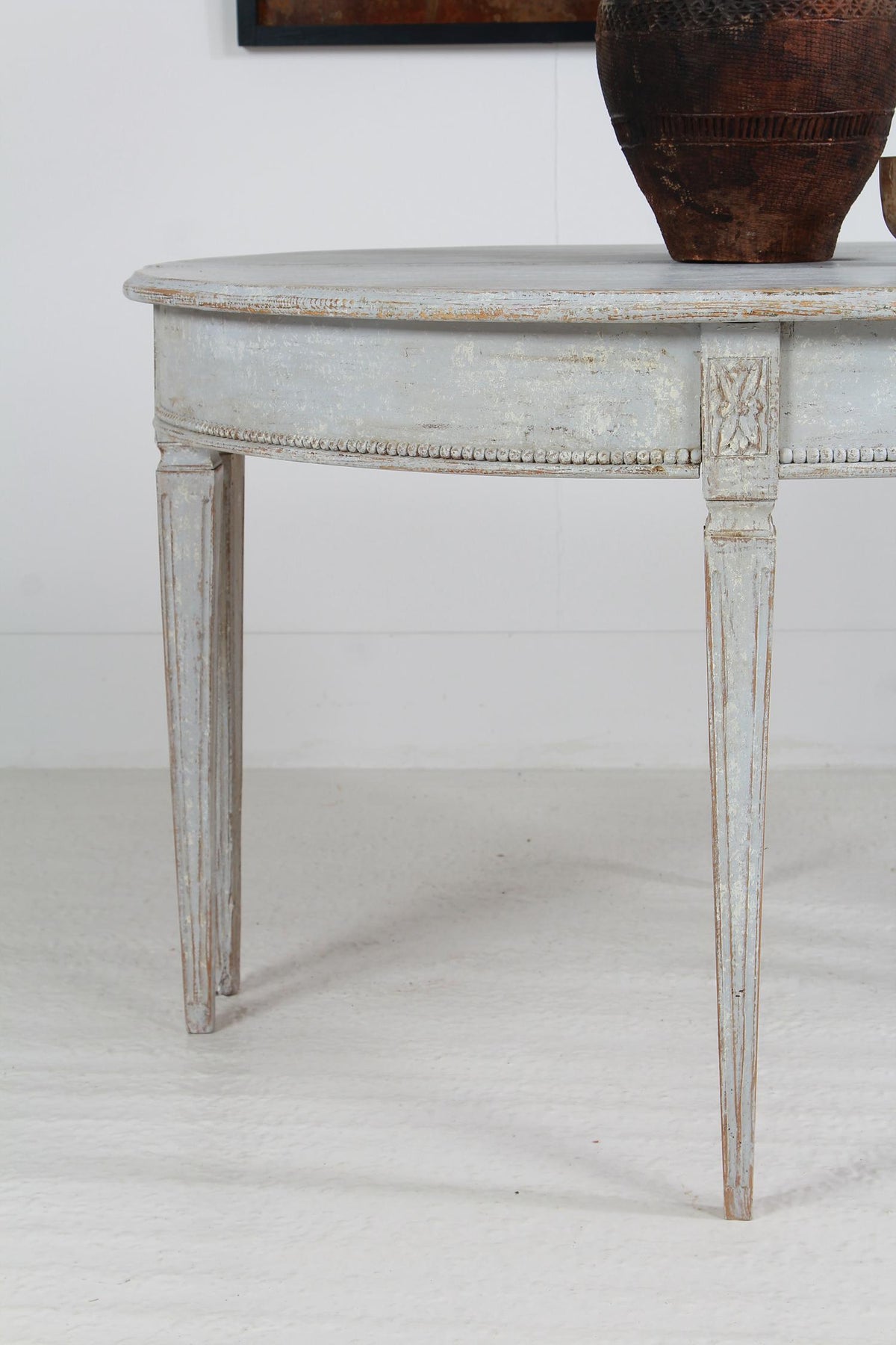 A Elegant PAIR OF 19THC SWEDISH PAINTED DEMI-LUNES OR CONSOLE TABLES
