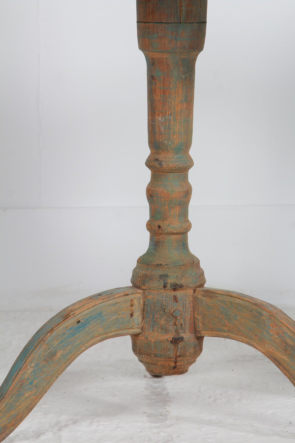 SWEDISH 19thC PEDESTAL TABLE WITH TIME WORN ORIGINAL BLUE PAINT