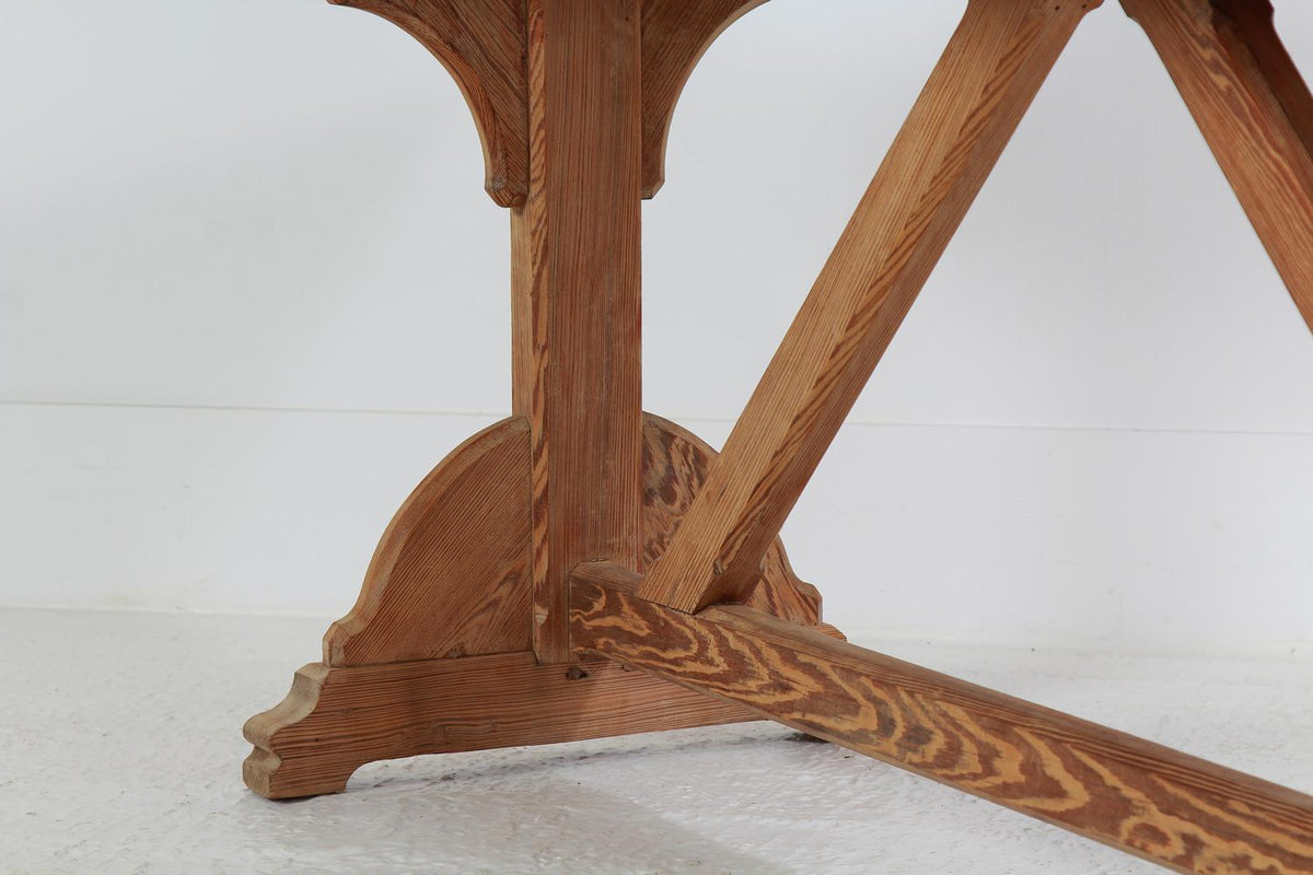 Charming Pair of French Bleached Oak Trestle Console Tables