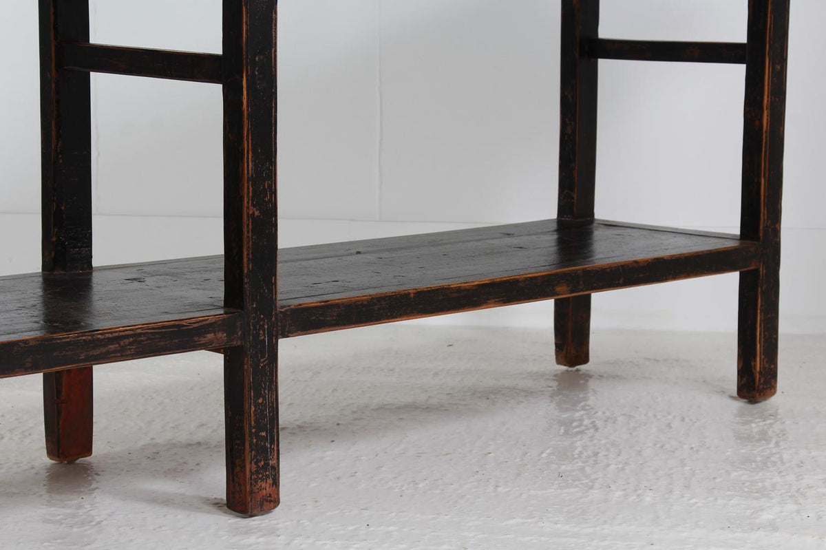 Stylish XL Antique Six Drawer Console Table in Striking Black Paint
