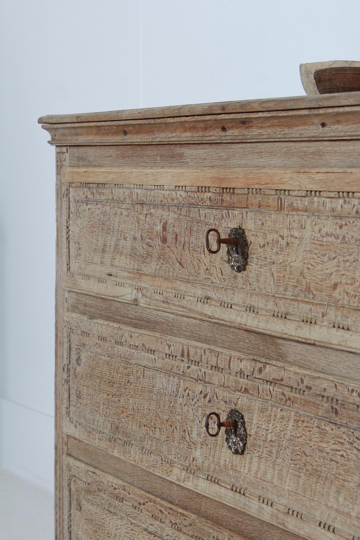 Handsome French 19thC Bleached Oak Three -Drawer Commode