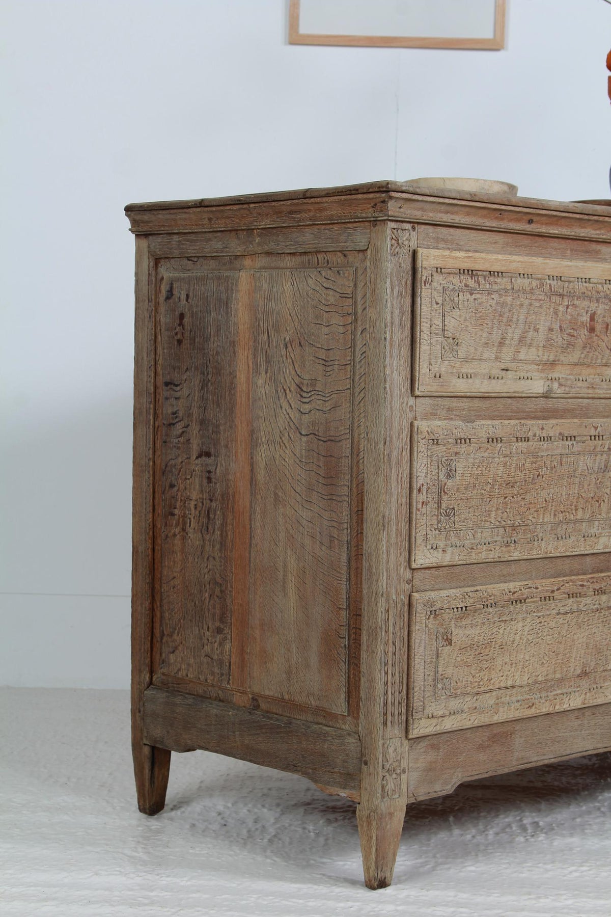 Handsome French 19thC Bleached Oak Three -Drawer Commode
