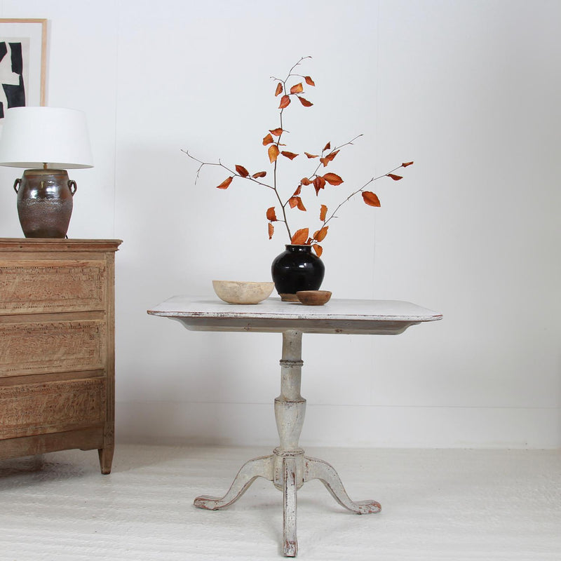 Unique Swedish 19thC Square Tilt-Top Painted Pedestal/Center Table