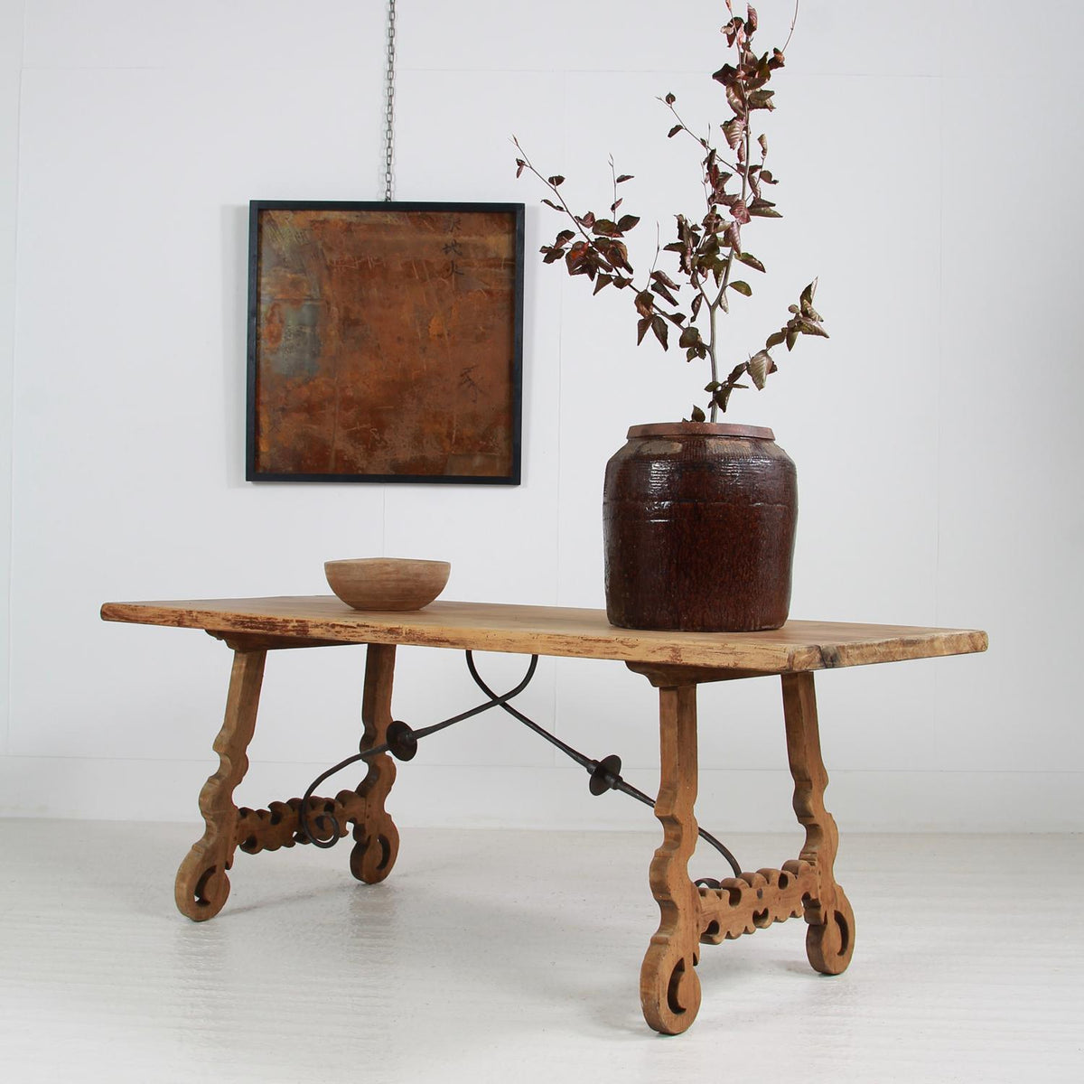 ELEGANT SPANISH 19THC BLEACHED WALNUT DINING/CONSOLE TABLE