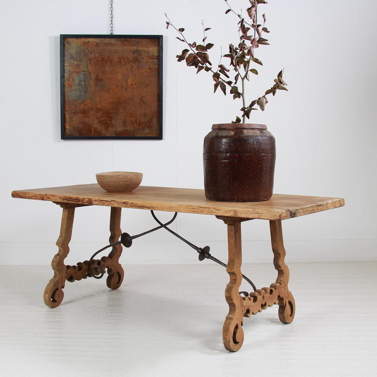 ELEGANT SPANISH 19THC BLEACHED WALNUT DINING/CONSOLE TABLE