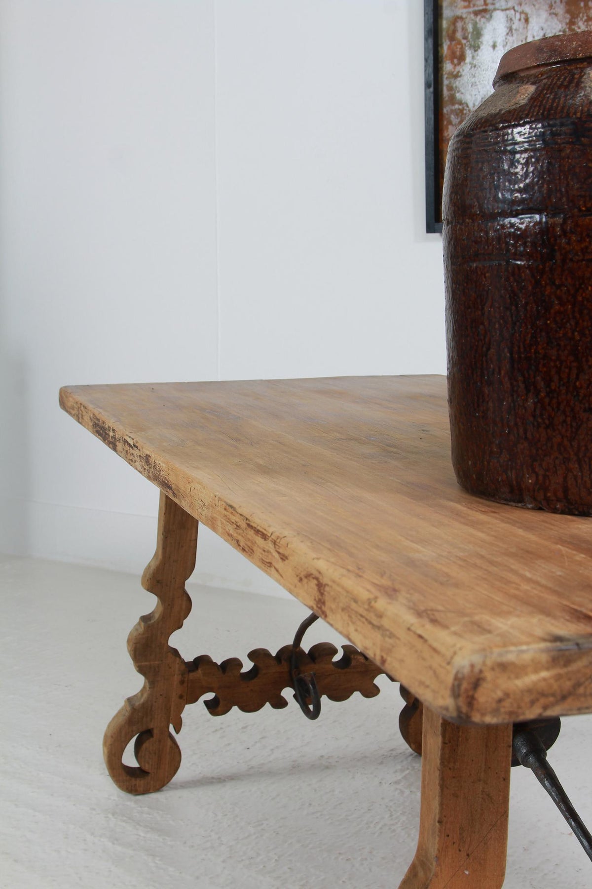 ELEGANT SPANISH 19THC BLEACHED WALNUT DINING/CONSOLE TABLE