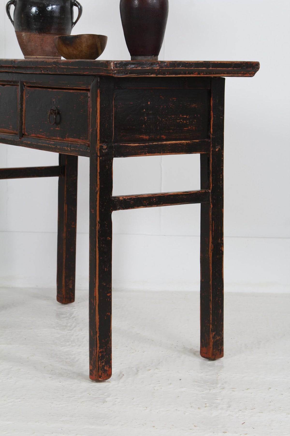 Striking Black Painted Chinese Two Drawer Console/Lamp Table