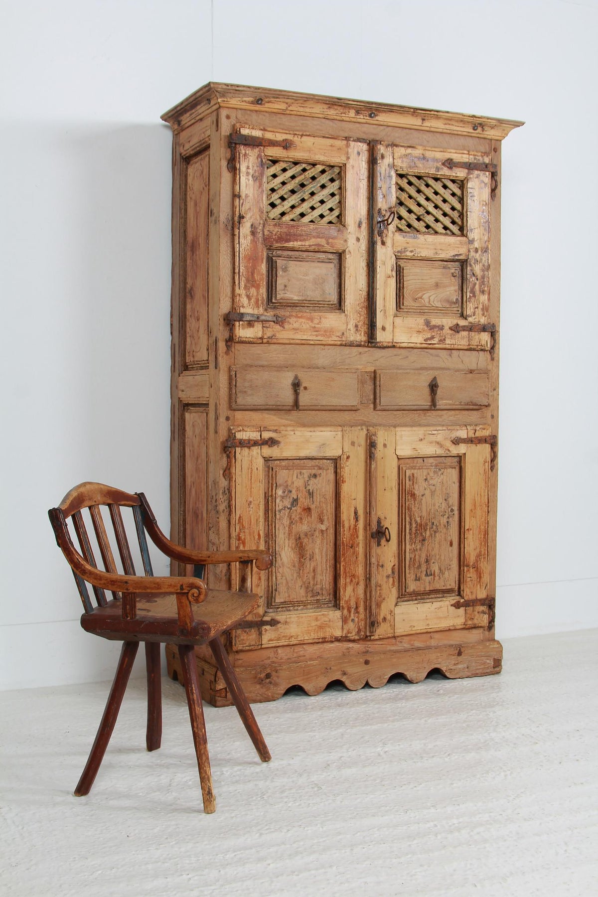 Primitive Spanish Rustic Cupboard with Distressed Worn Original  Patina