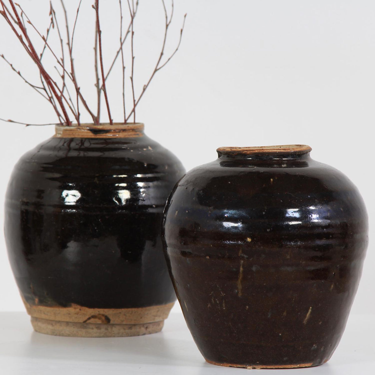 Antique Black Handmade Chinese Pottery Jars