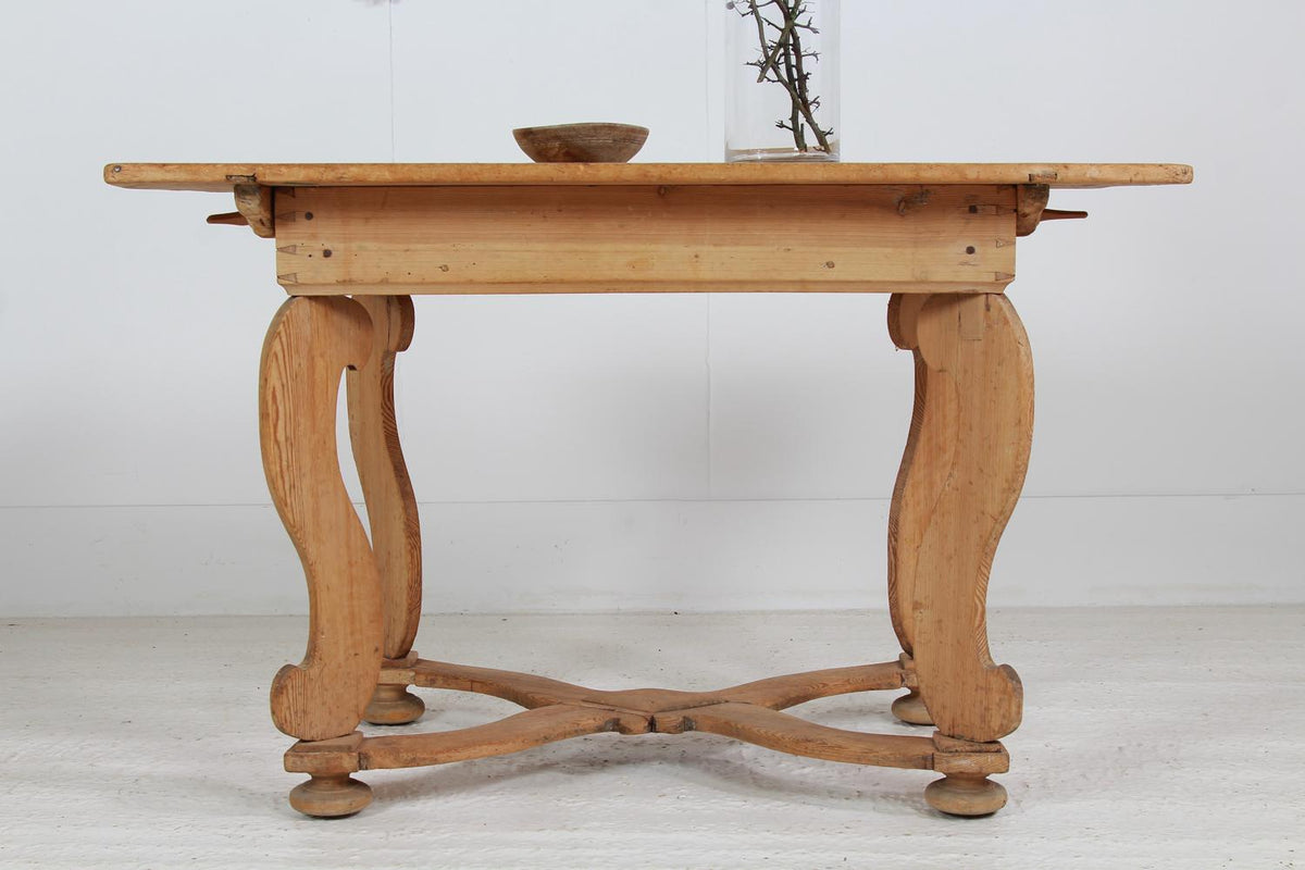 Swedish 18thC Baroque Pine Display Table with Centre Cross Stretchers
