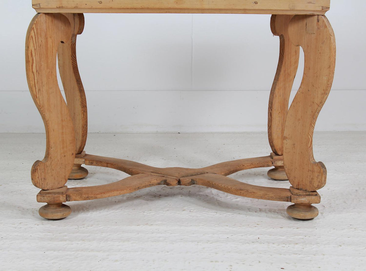 Swedish 18thC Baroque Pine Display Table with Centre Cross Stretchers