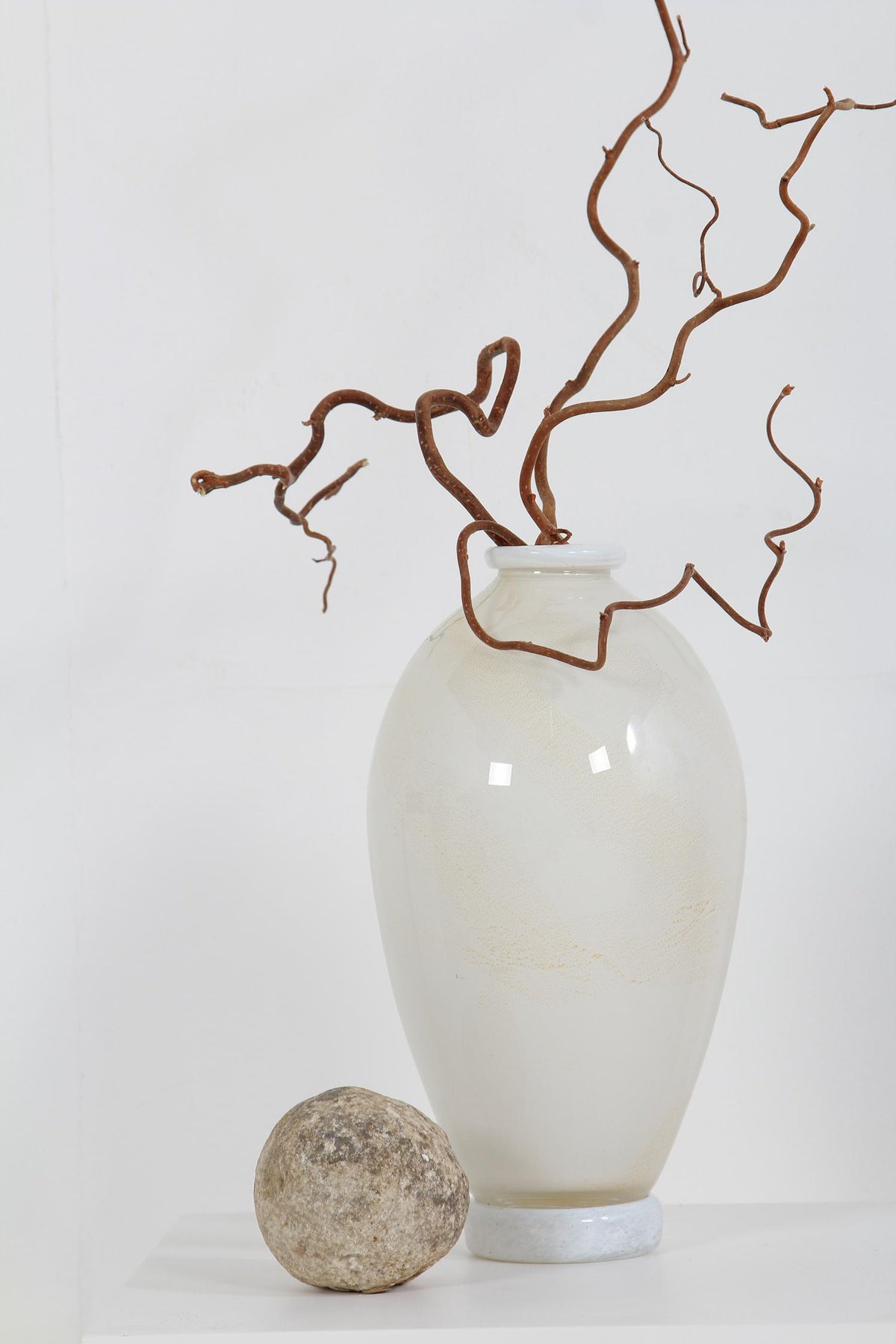 Italian White Opalescent Murano Glass Vase