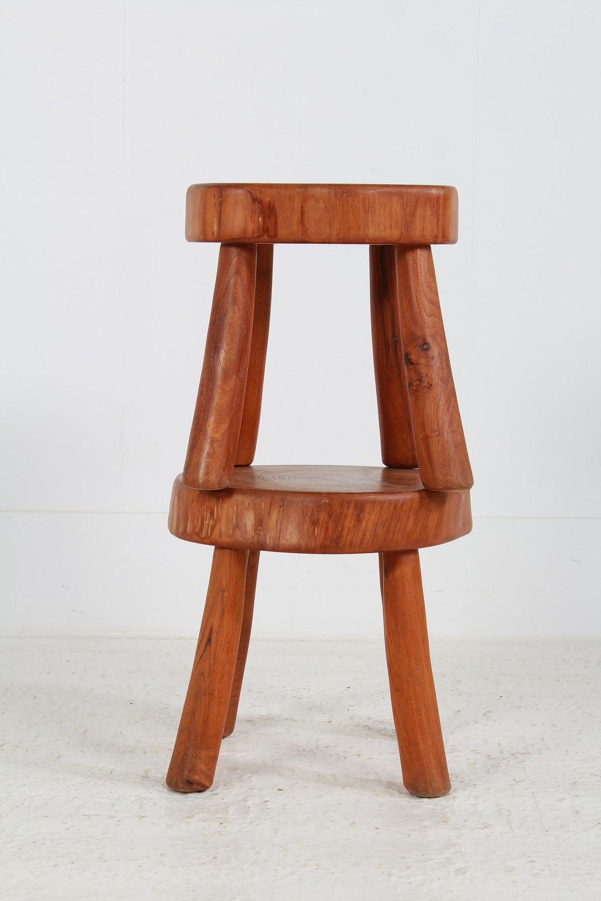 Two Mid-Century Modern Wood Stools in the Style of Charlotte Perriand