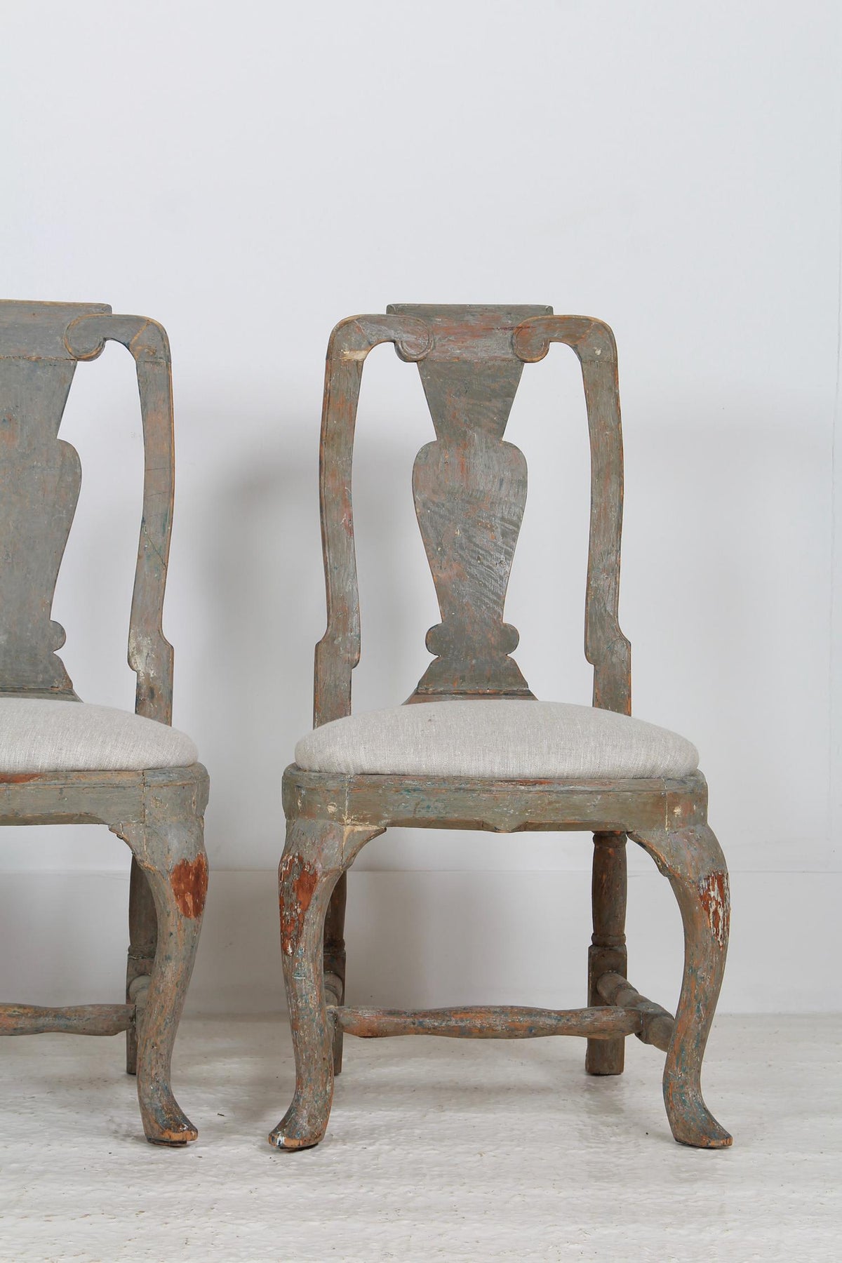 Set of Four Swedish Rococo  18thC Period  Dining Chairs Scraped to Original Paint