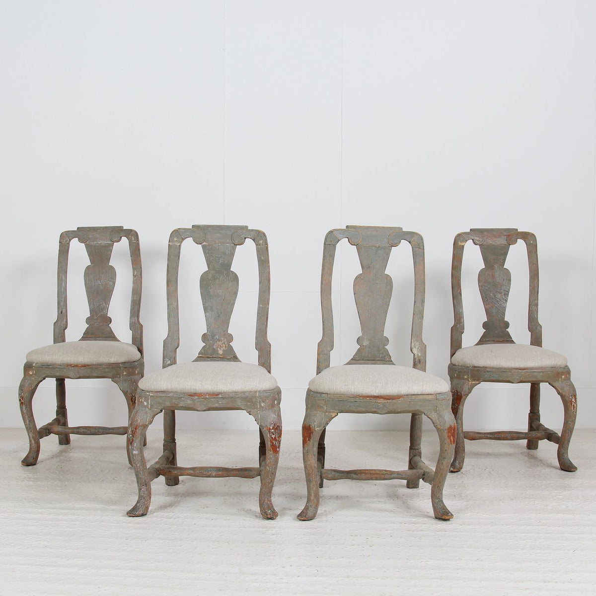 Set of Four Swedish Rococo  18thC Period  Dining Chairs Scraped to Original Paint