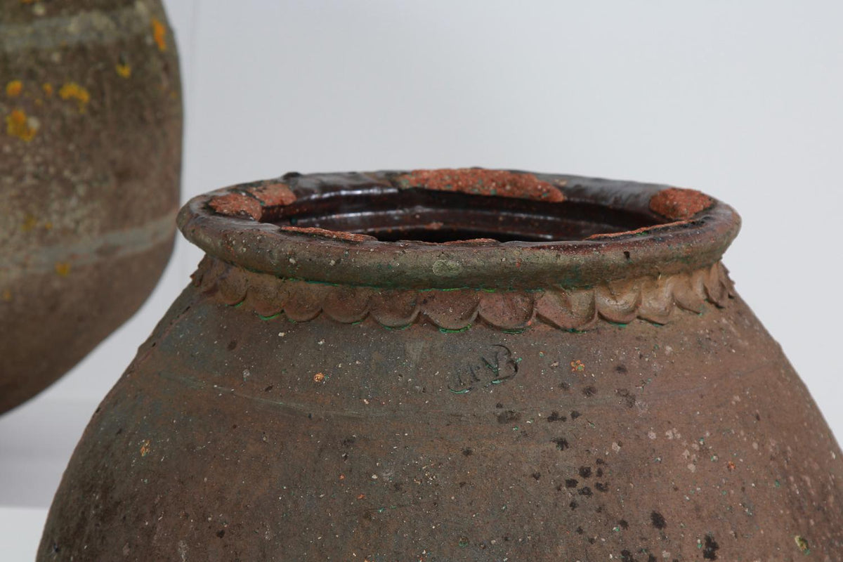 Beautiful Weathered Earthenware  French Salting  Pots