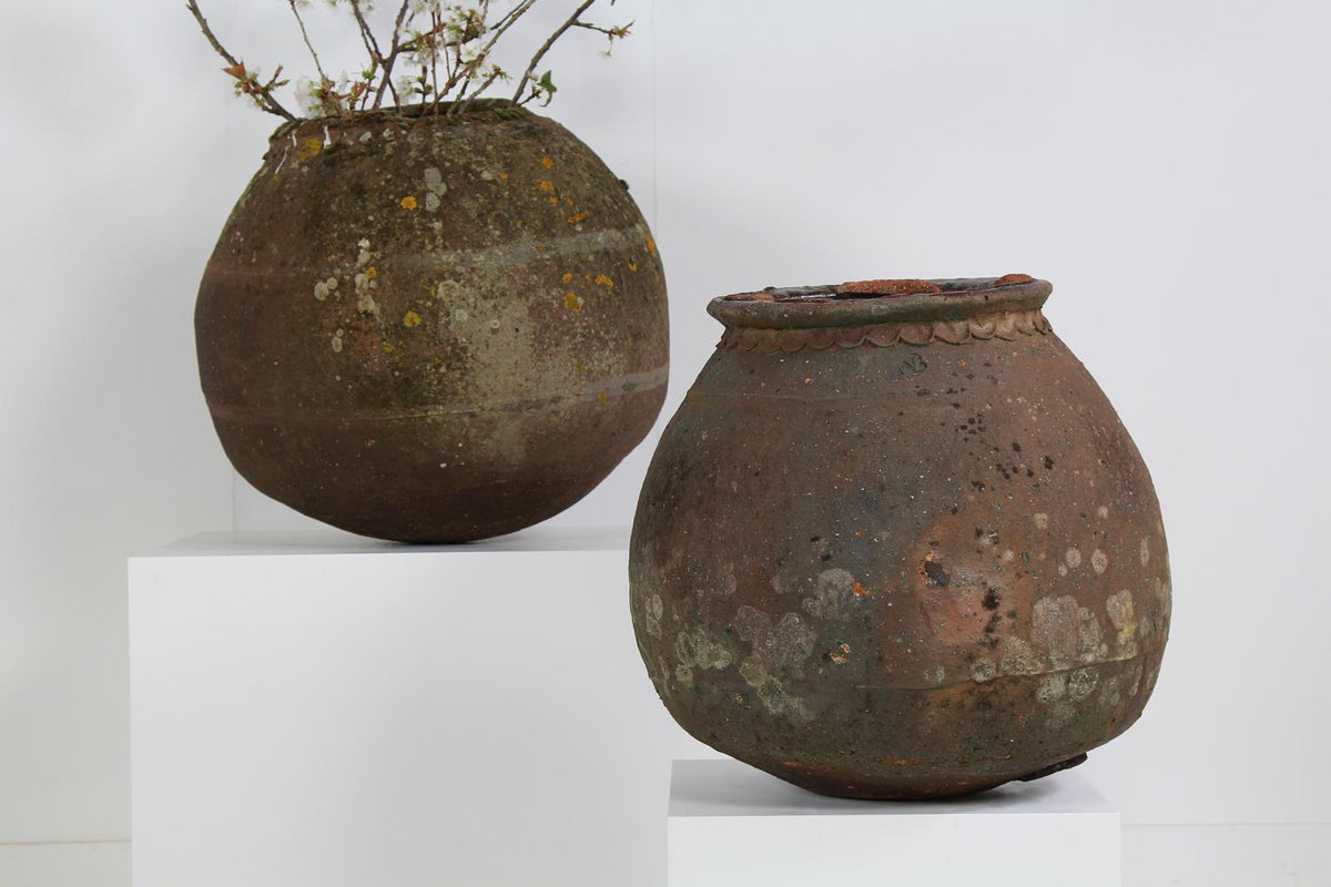 Beautiful Weathered Earthenware  French Salting  Pots