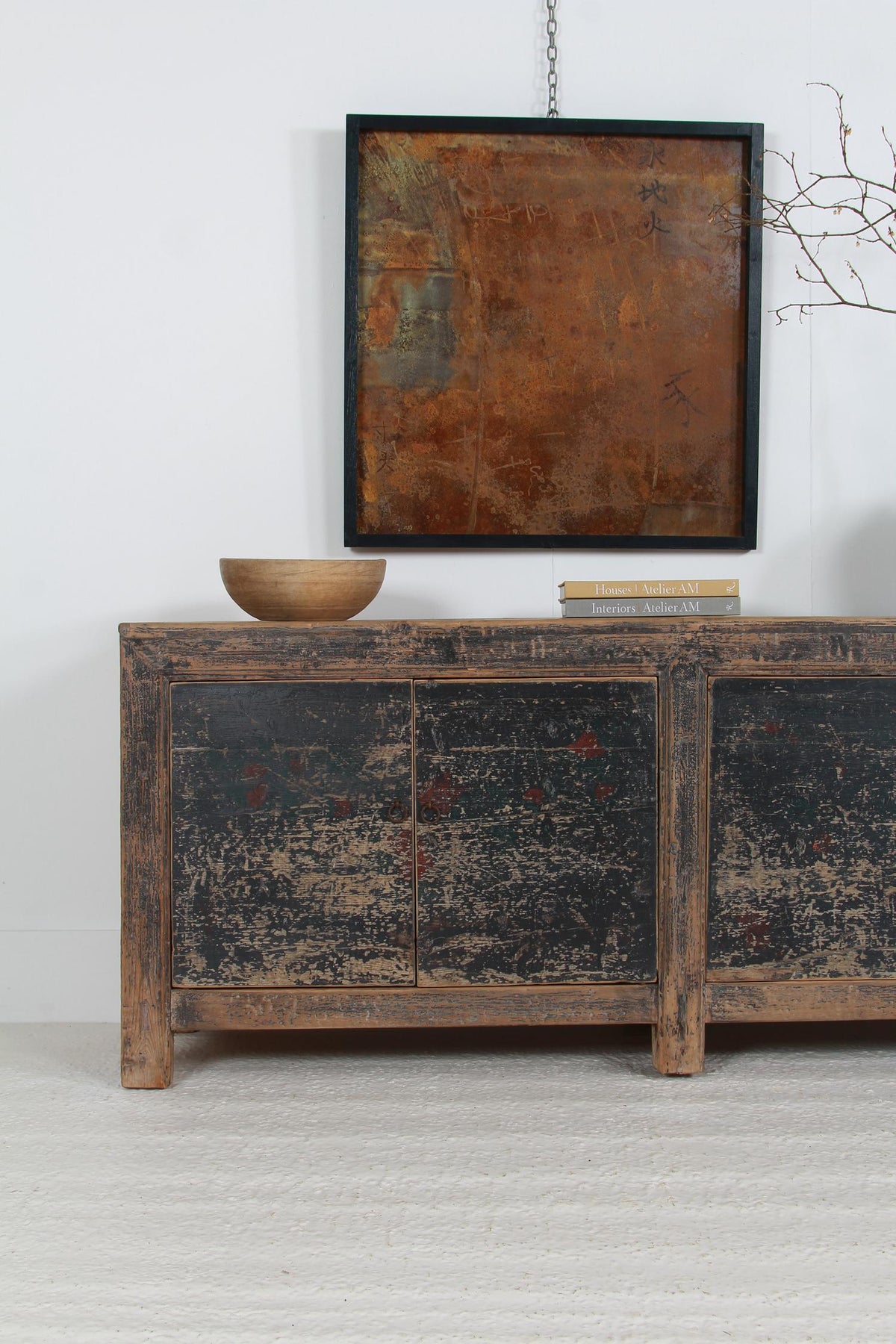 RUSTIC COUNTRY ELM PROVINCIAL SIDEBOARD with original black patina