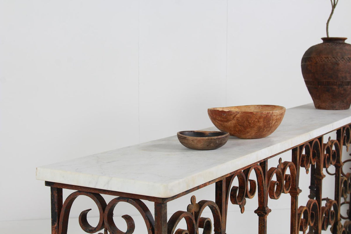Monumental  ARCHITECTURAL FRENCH 19THC IRON & MARBLE CONSOLE TABLE