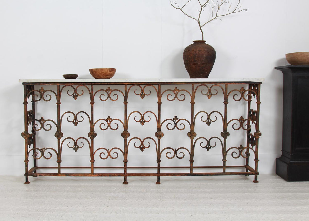 Monumental  ARCHITECTURAL FRENCH 19THC IRON & MARBLE CONSOLE TABLE