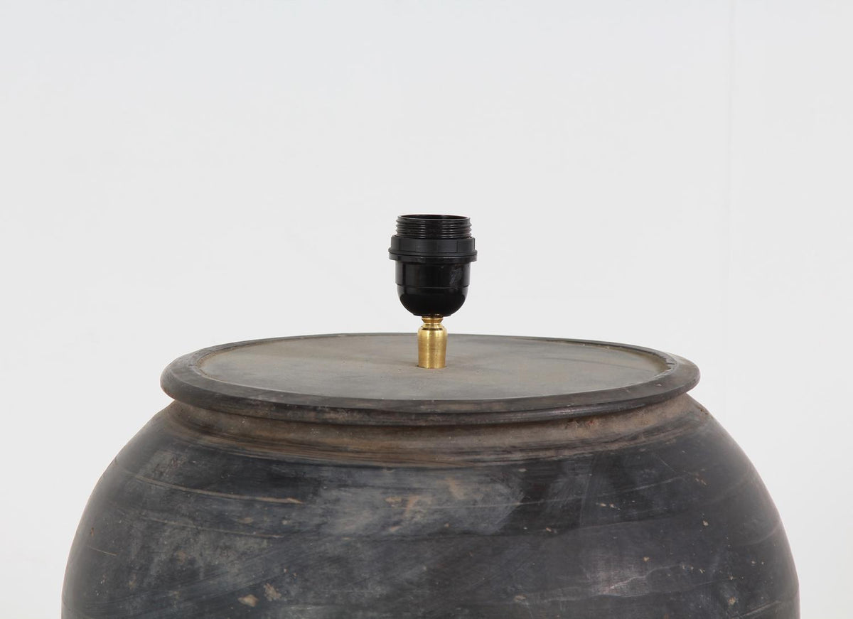 Chinese Storage Jar Lamp with Natural  Linen Shade