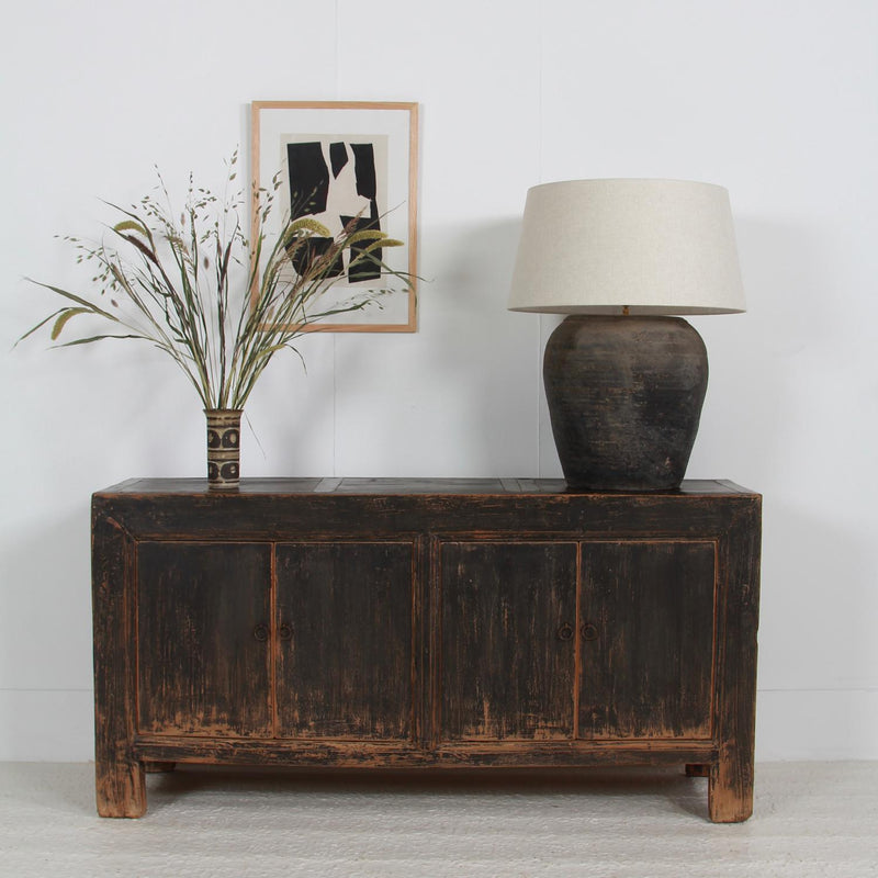 SIMPLE  RUSTIC ELM PROVINCIAL Wabi Sabi   SIDEBOARD WITH BLACK PATINA