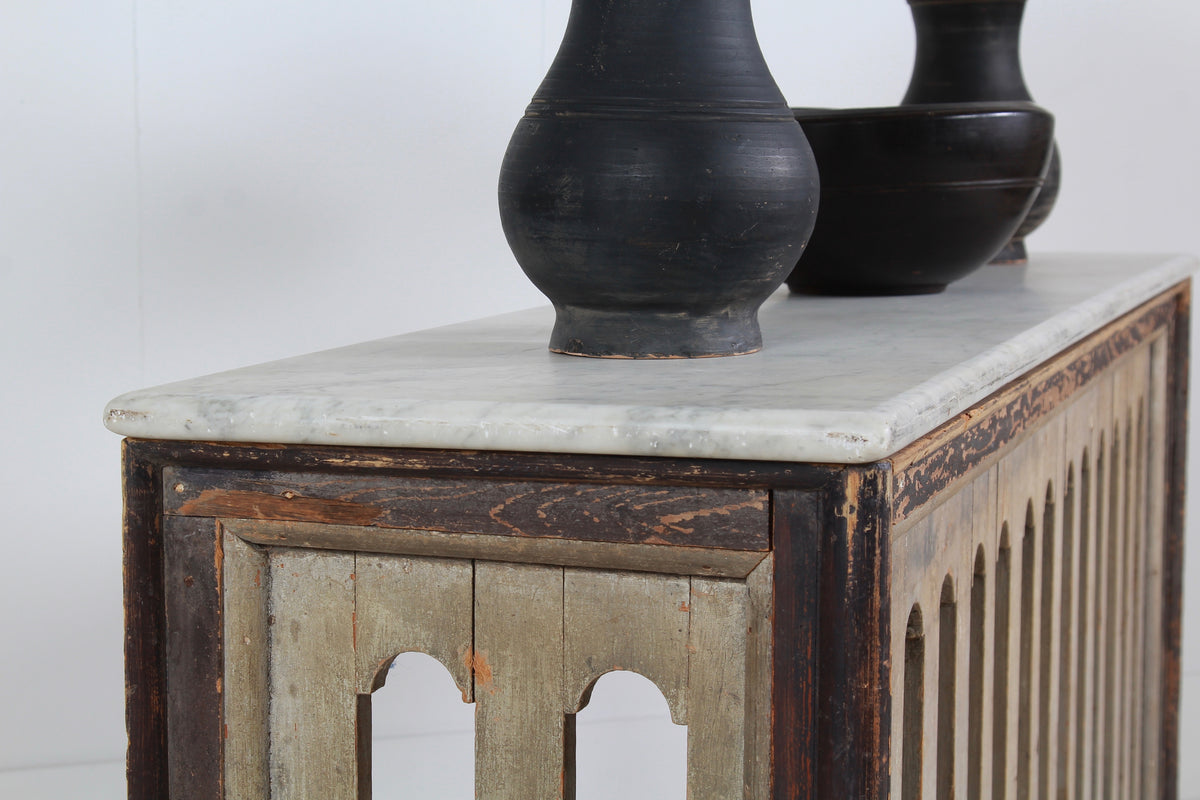 Original Painted Wooden Spanish 19thC Altar /Console Table with Marble Top