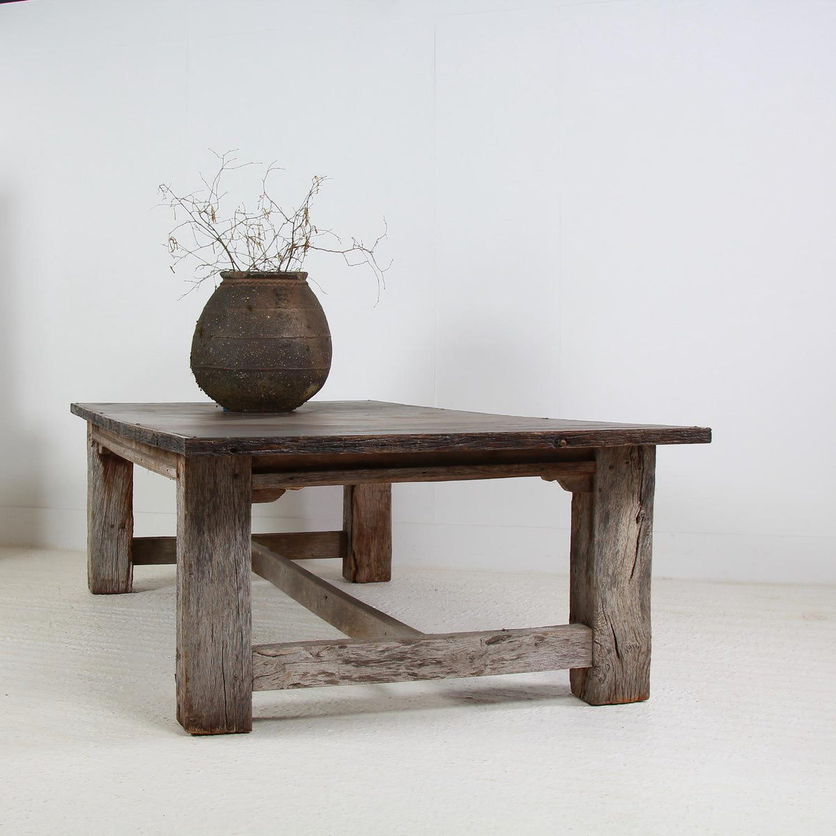Exceptional Huge Gnarly Oak and Iron Veneer Top Table