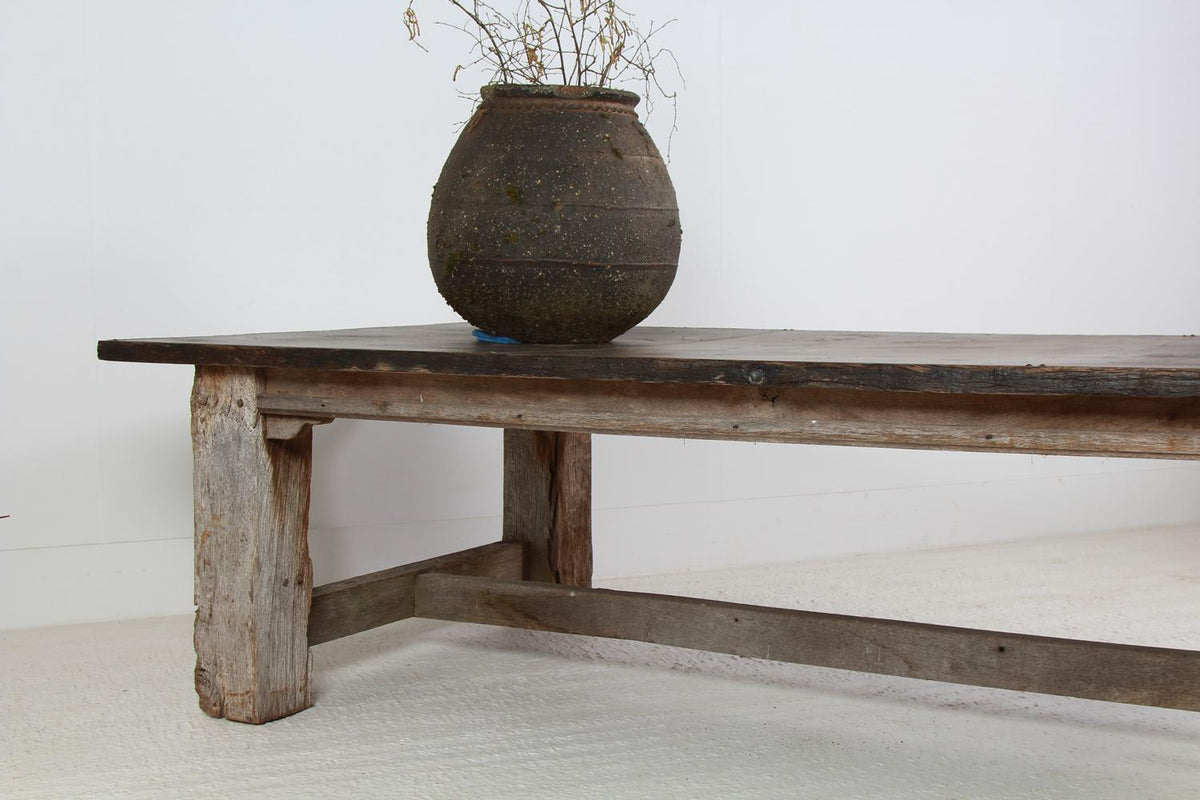 Exceptional Huge Gnarly Oak and Iron Veneer Top Table