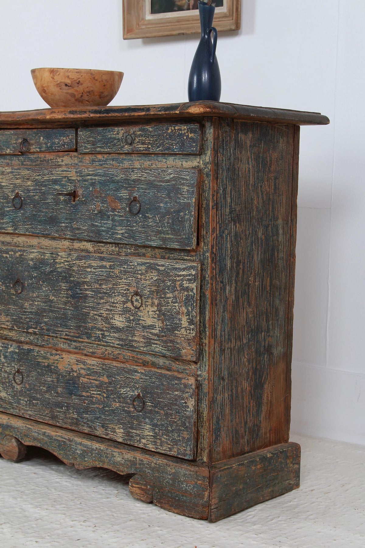 Swedish Provincial  18thC Rococo Commode with Original Dark Blue Paint