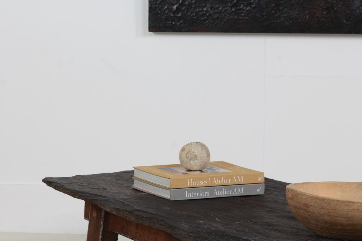 Rustic Spanish Wood & Black Riven Slate Top Coffee Table