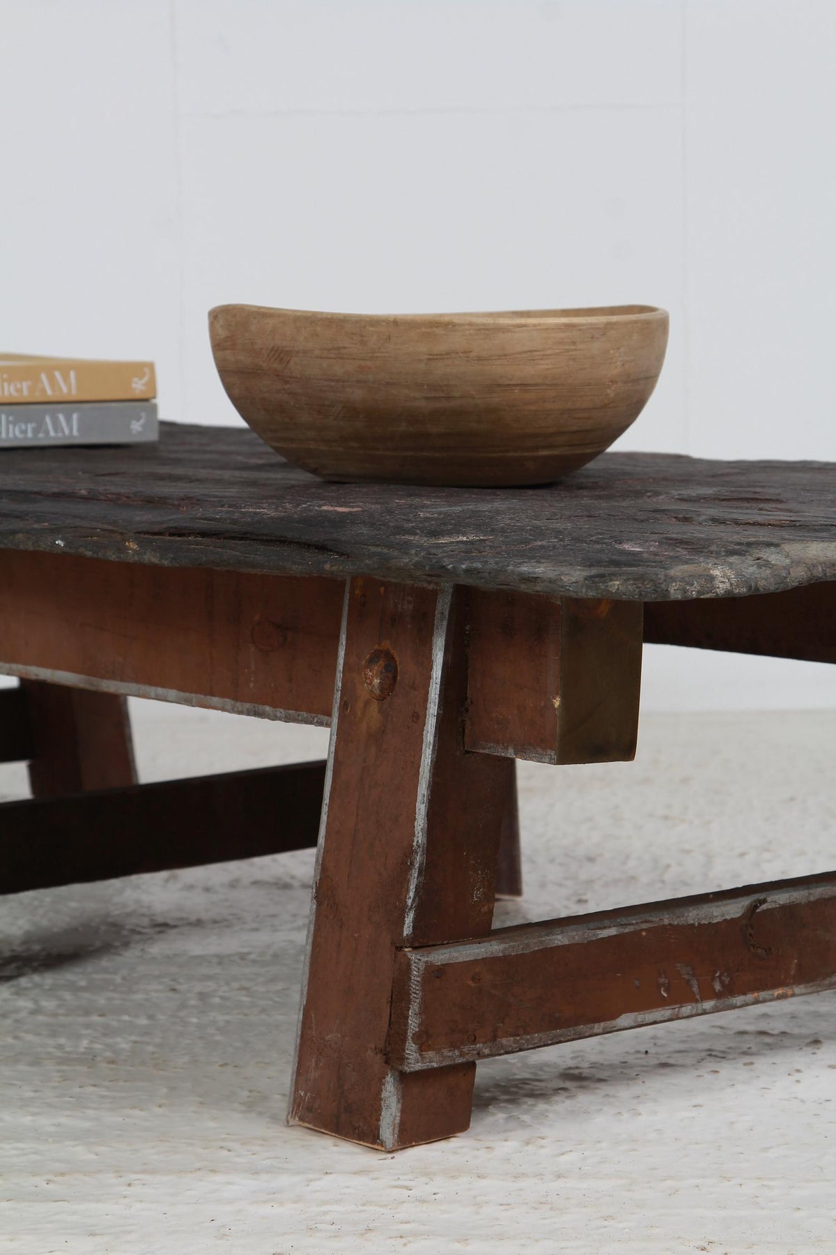 Rustic Spanish Wood & Black Riven Slate Top Coffee Table