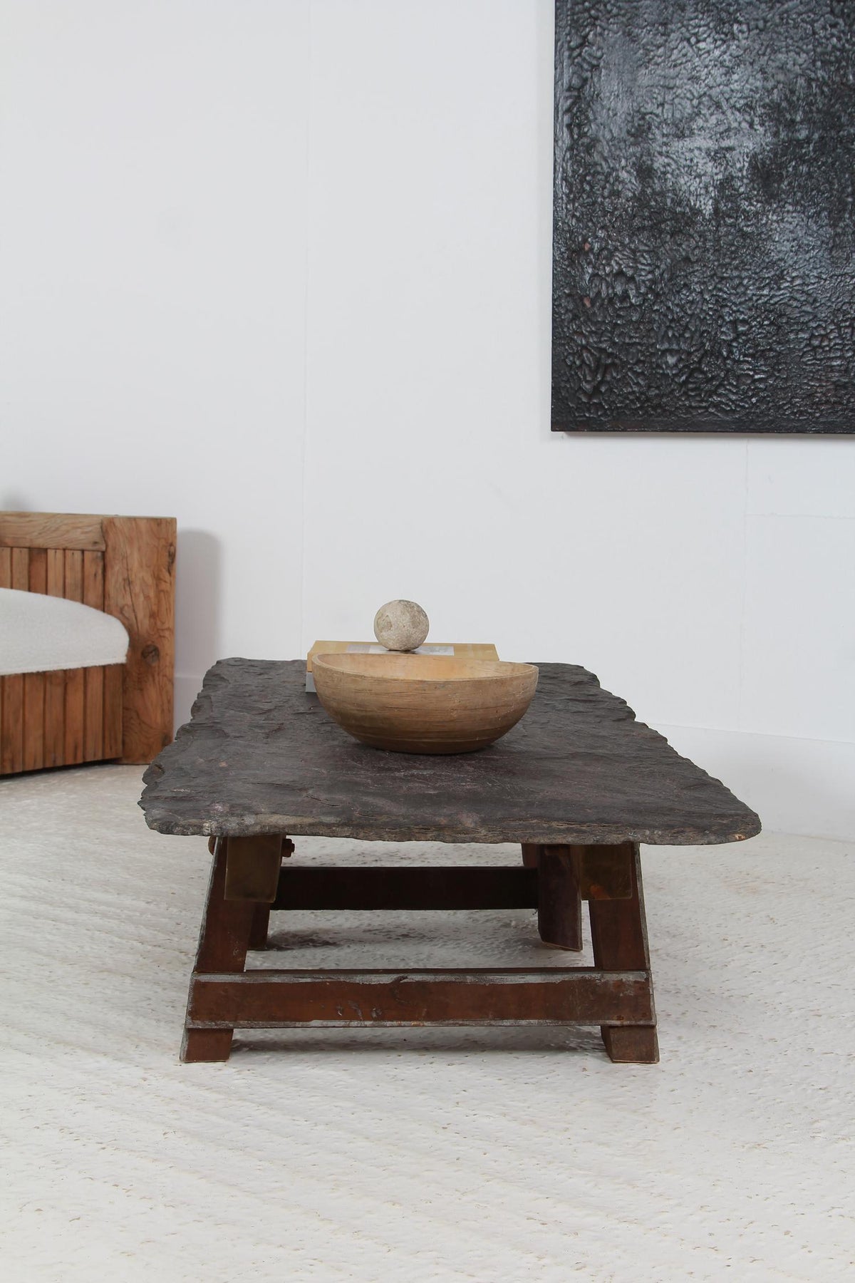 Rustic Spanish Wood & Black Riven Slate Top Coffee Table