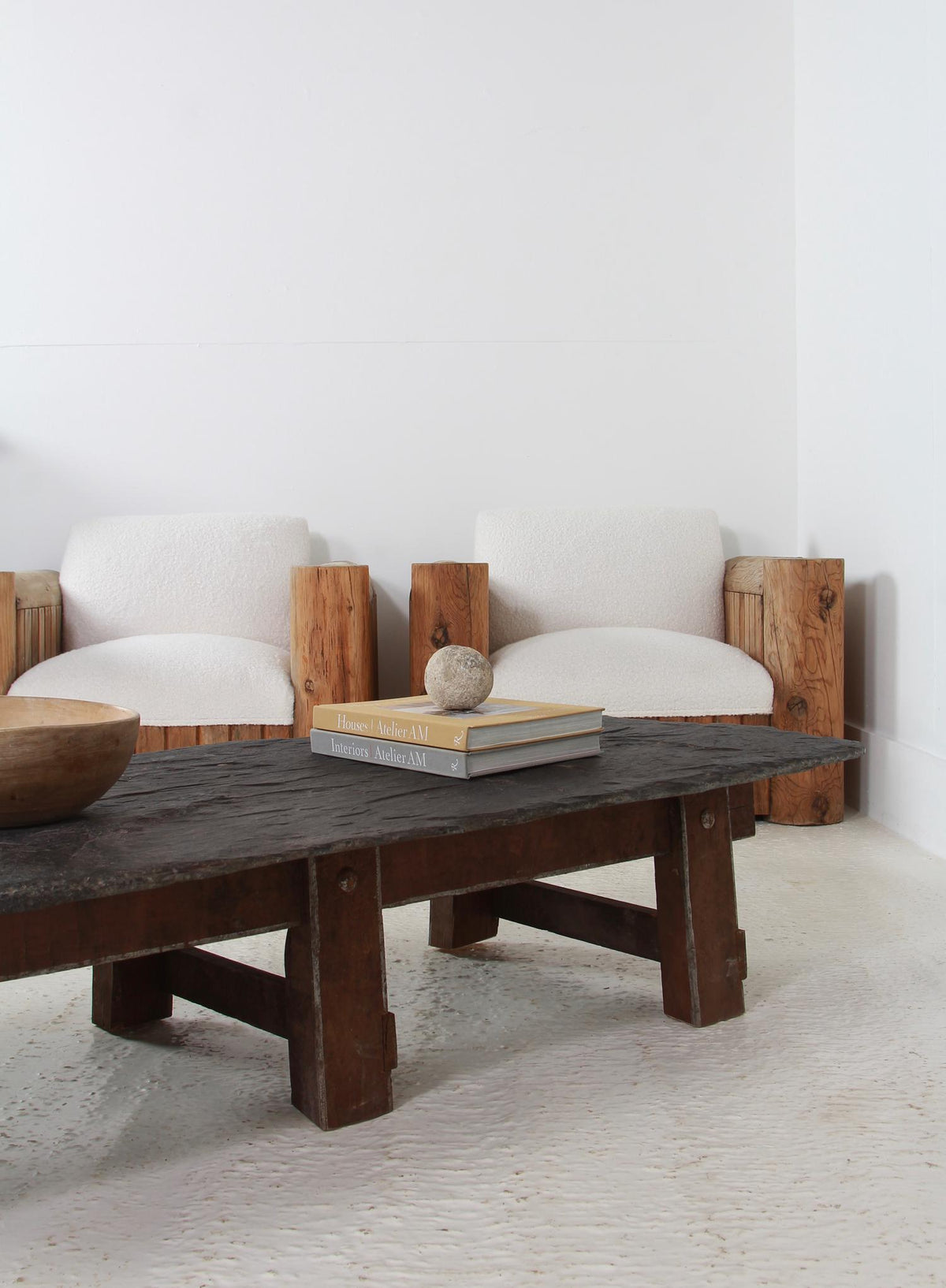 Rustic Spanish Wood & Black Riven Slate Top Coffee Table