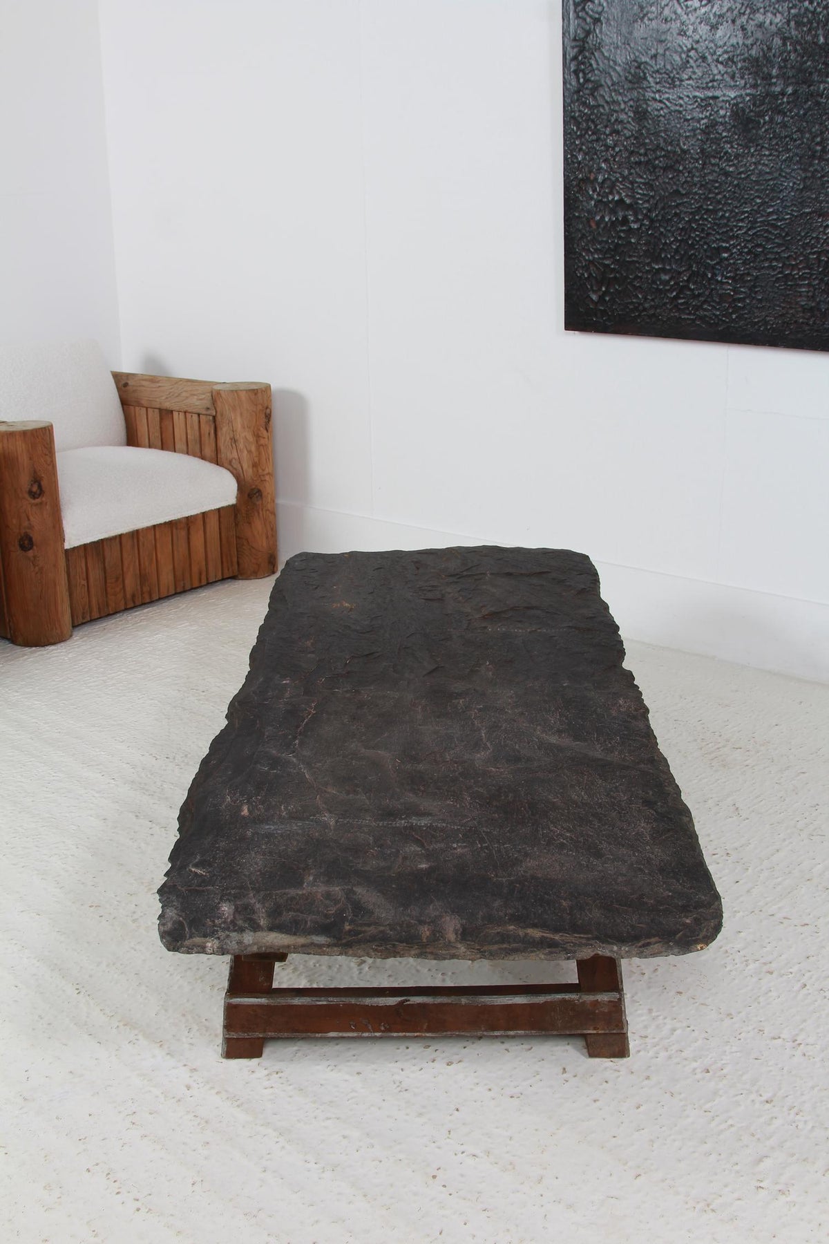 Rustic Spanish Wood & Black Riven Slate Top Coffee Table