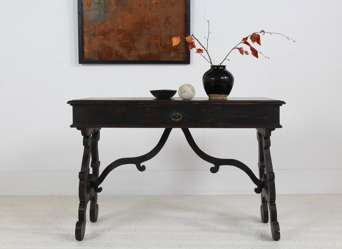 Handsome Spanish Console Table in Striking Black Paint