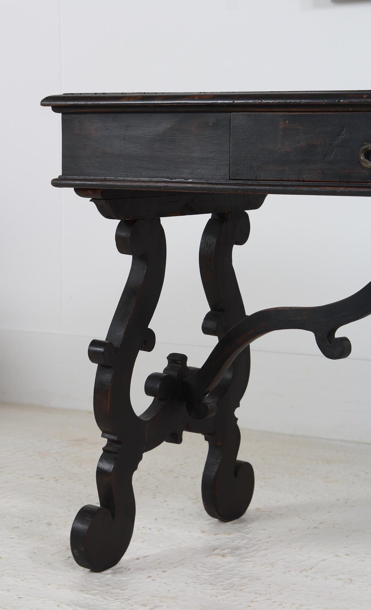 Handsome Spanish Console Table in Striking Black Paint