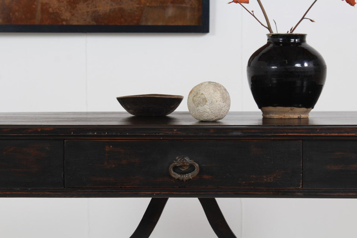 Handsome Spanish Console Table in Striking Black Paint