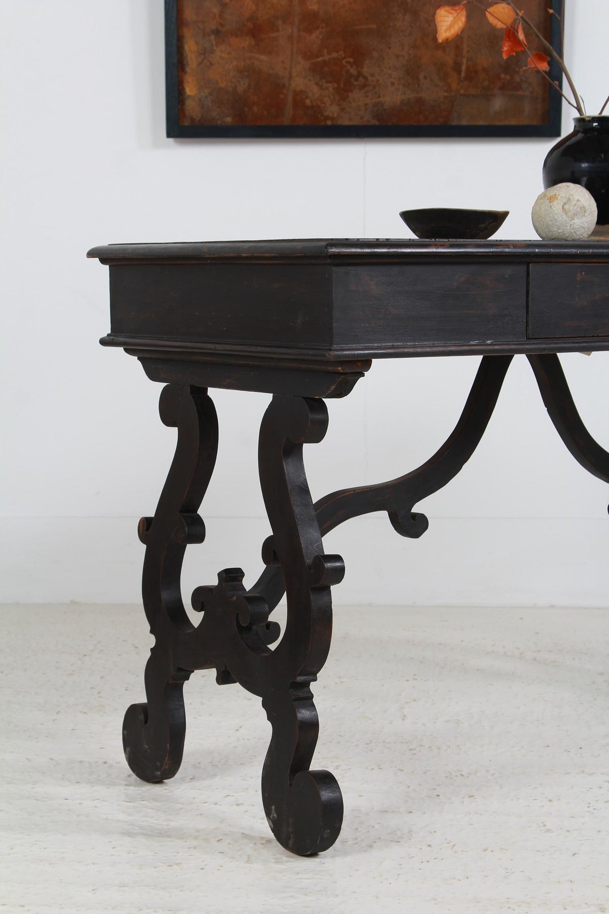Handsome Spanish Console Table in Striking Black Paint