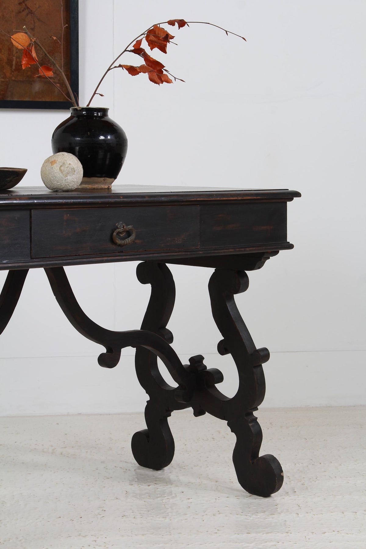 Handsome Spanish Console Table in Striking Black Paint