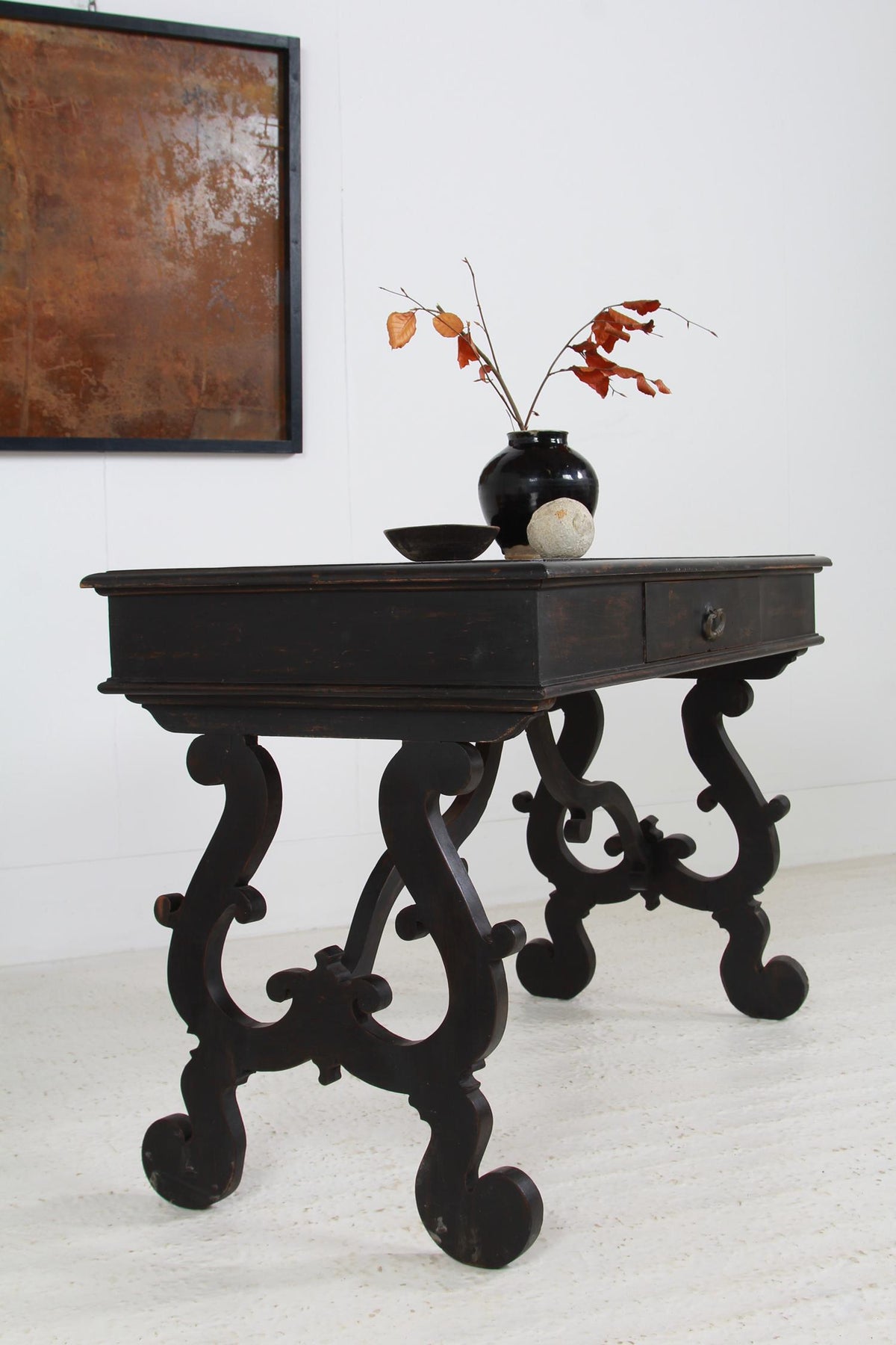 Handsome Spanish Console Table in Striking Black Paint