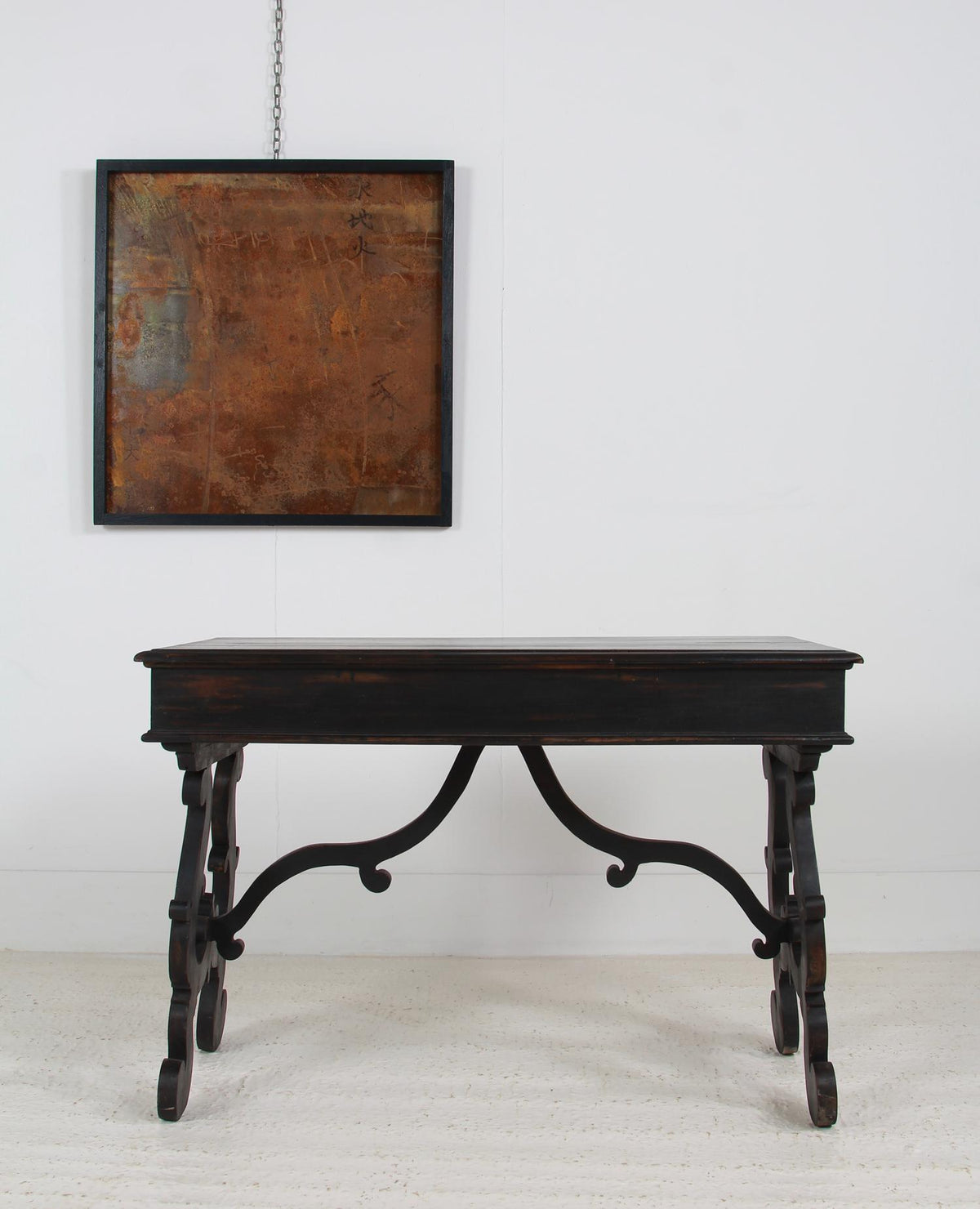 Handsome Spanish Console Table in Striking Black Paint