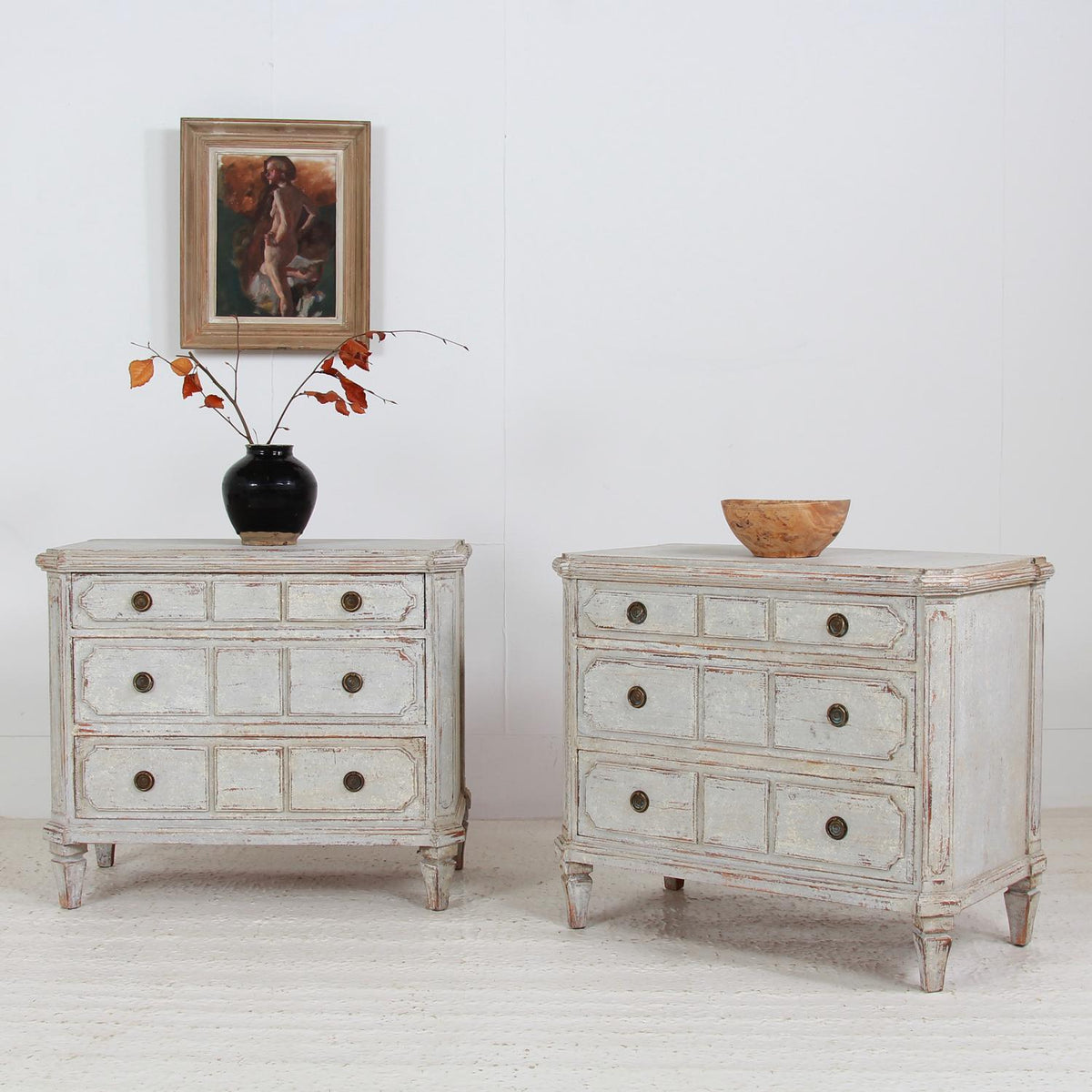 A Very Quaint Pair of Swedish Gustavian Style  Painted Commodes