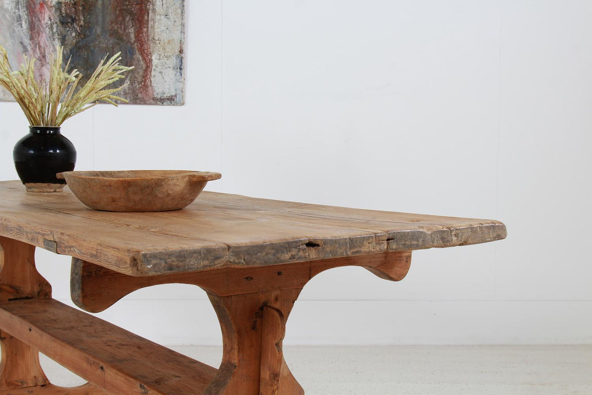 Mid 18thC Northern  Swedish Country House Pine Trestle/Dining  Table