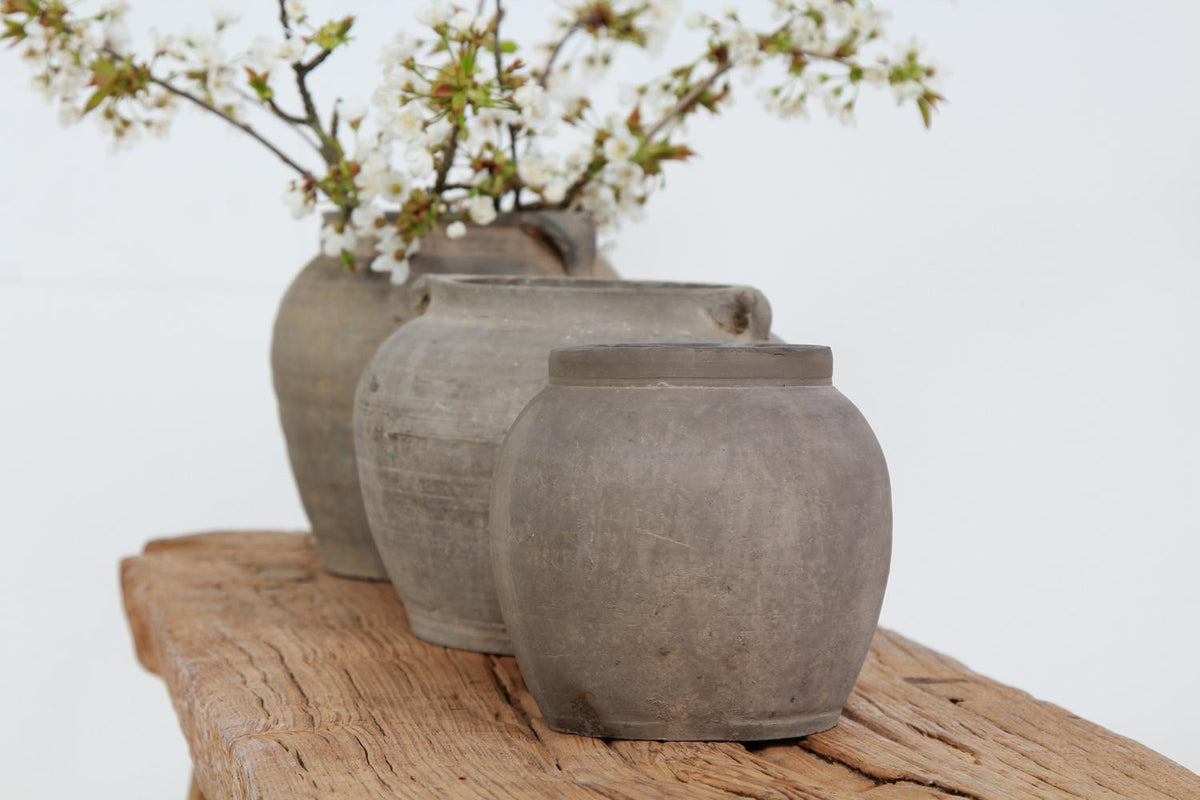 Collection of Three Unglazed Hand Crafted Chinese Storage Jars